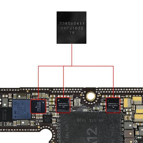 Audio Management IC Chip - AVIZAR - iPhone 12, 11, XS Max og XS Black - Gendanner lydkvaliteten Svart