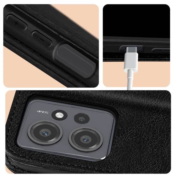 Etui til Xiaomi Redmi Note 12 4G - AVIZAR - Chesterfield - Sort - Flip - Videounderstøttelse Svart