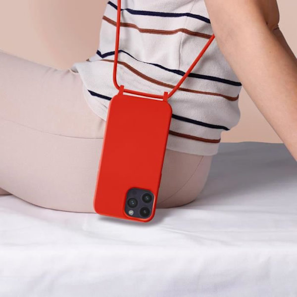 AVIZAR iPhone 14 Pro Max puolijäykkä kotelo kaulanauhalla 80cm punainen Röd