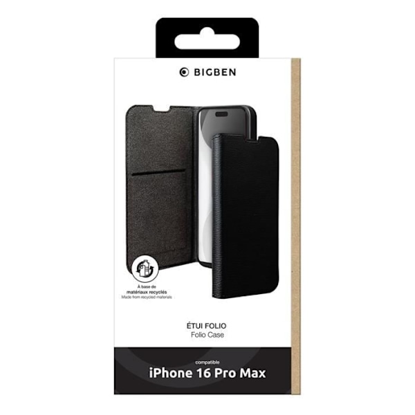 Étui Folio Wallet - BIGBEN - iPhone 16 Pro Max - Sort - Fletteligt Støtte - Fuldt Beskyttelse Svart