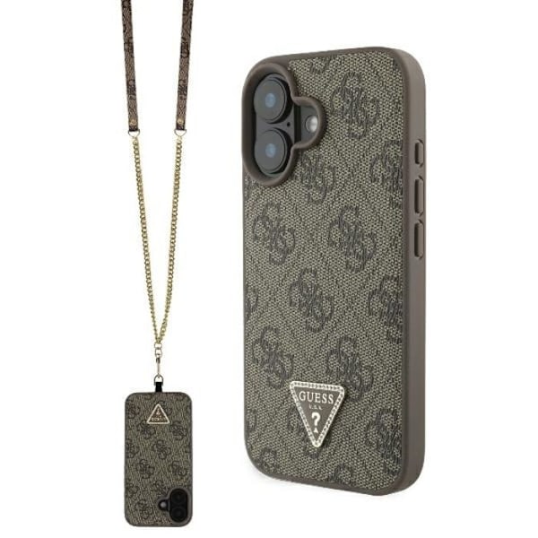 Fodral till iPhone 16 - Guess Läder Metalllogotyp Metalllogotyp Rhinestone Crossbody (GUHCP16SP4TDSCPW) - Brun