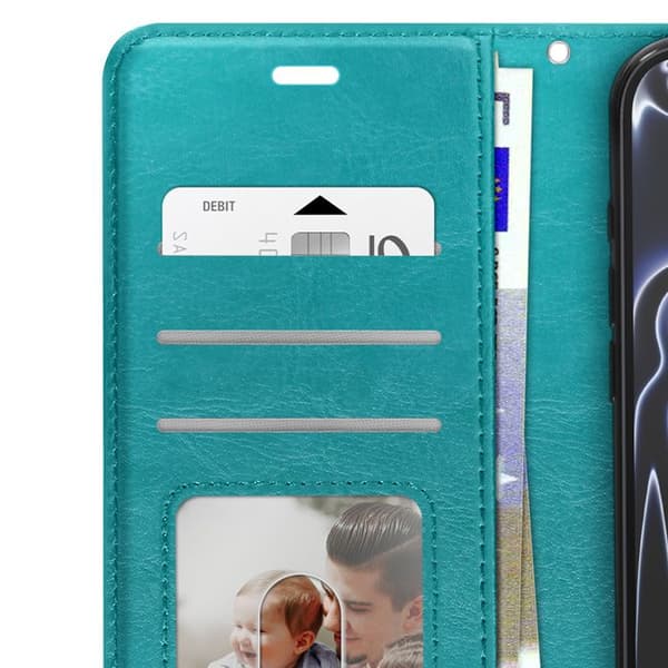 Plånboksfodral för iPhone 17 Pro med Rem och Ställfunktion Mayaxess Blågrön Blå