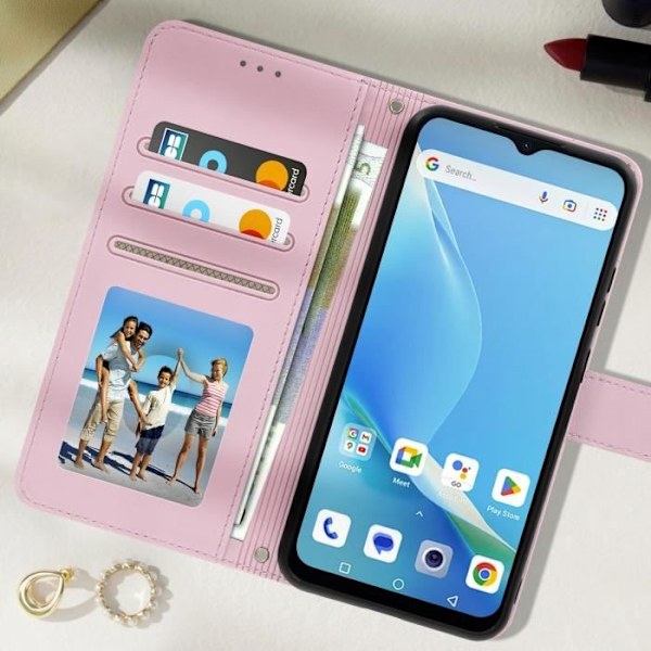 Kotelo Blackview Wave 6C Cat Pattern Flip Walletille ja Stand Powder Pinkille Rosa
