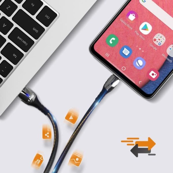 USB til USB-C kabel 1,2m 5A 20W hurtig opladning Lys opladningsindikator LinQ Sort