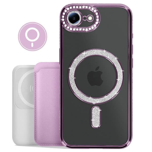 Coque Magsafe - iPhone 16e - Lilla - Strass - Holdbar og elegant Violett