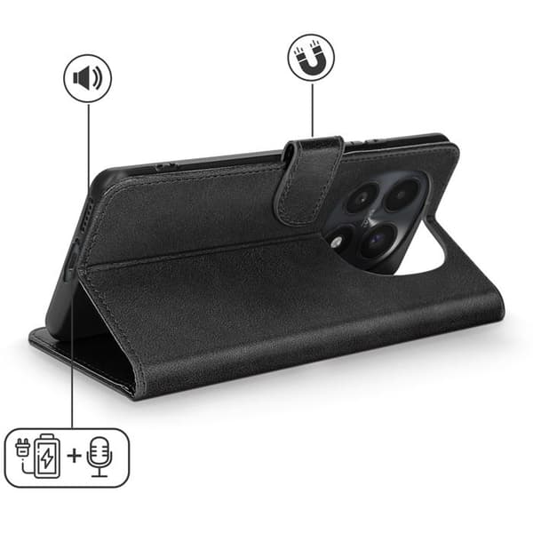 Etui til Redmi Note 15 5G Læderlook med Kortlomme og Stativfunktion Sort Svart