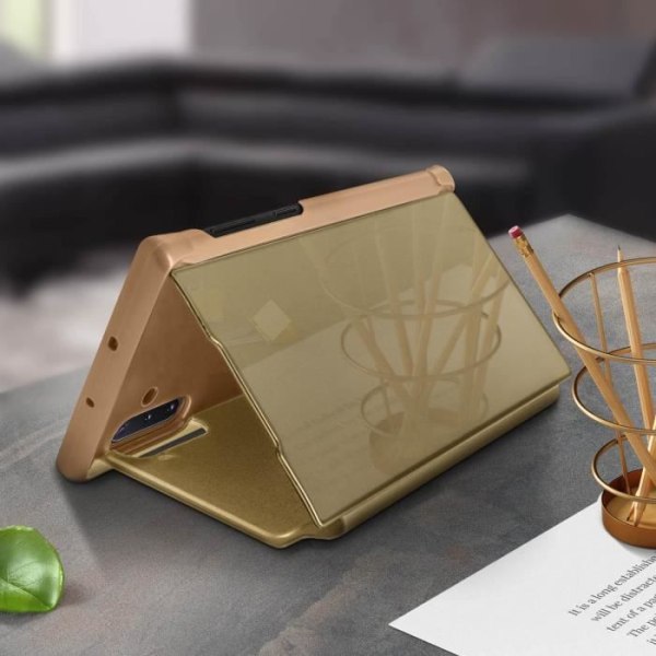 AVIZAR Fodral till Samsung Galaxy Note 10 - Translucent Mirror Effect Flip - Videostöd - Gul Gul