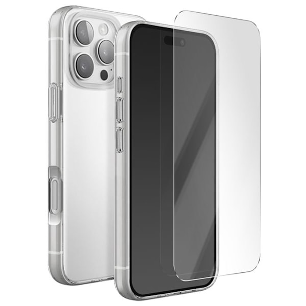 Beskyttelsessæt til iPhone 16 Pro, Silikonecover og 7H Glas Moxie Transparent Vit