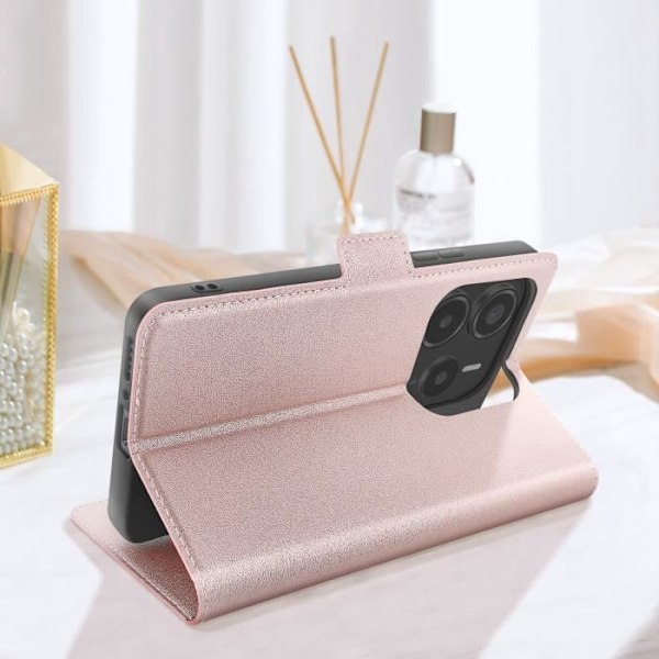 Étui för Redmi Note 14 5G Med Kortfack Magnetisk Flik Champagne Rosa Rosa