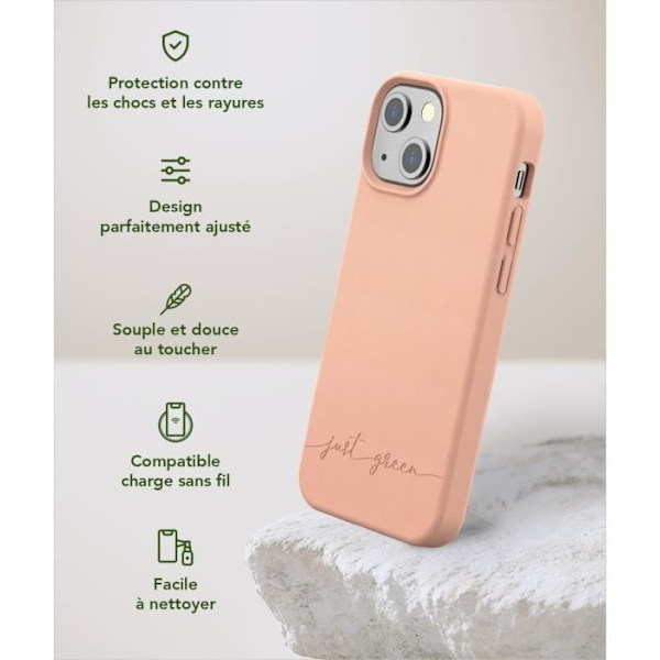Coque - JUST GREEN - iPhone 13 mini - Biologisk nedbrydelig - Fleksibel - Sandmønster Bara grönt