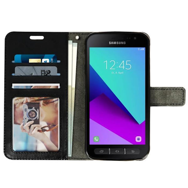 Plånboksskydd - AVIZAR - Samsung Galaxy Xcover 4/4S - Svart - Mjuk skal - Ställfunktion Svart