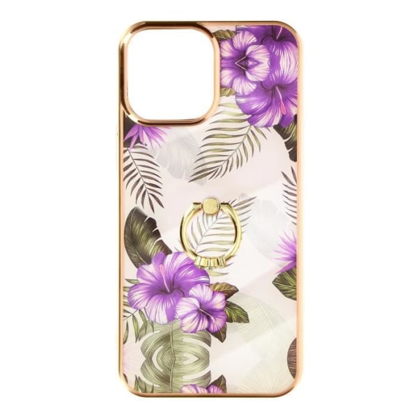iPhone 12 Mini Fodral i två material med hållande ring Blommönster lila