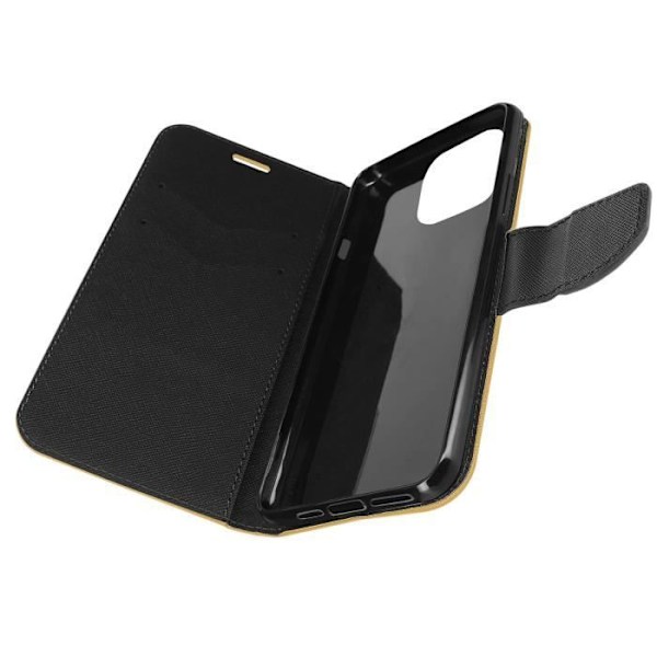 iPhone 14 Pro Case Pung Kortholder Video Support Tofarvet guld og sort guld och svart
