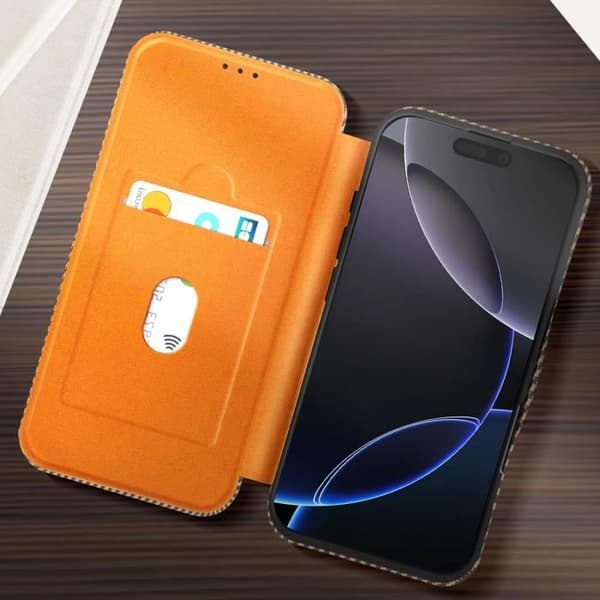 Ärende för iPhone 16 Pro Max Kolfiber Videostöd och Anti-RFID Brun kastanj