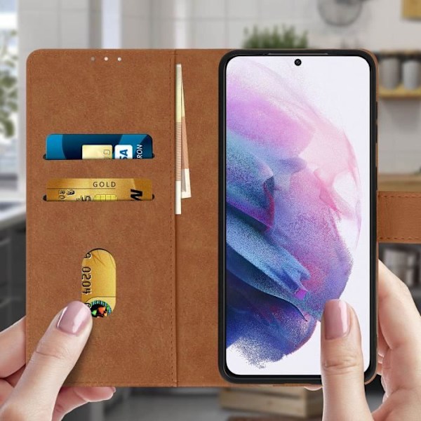 Etui för Samsung Galaxy S21 Plus - AVIZAR - Skydd med kortfack och ställfunktion - Brun kastanj