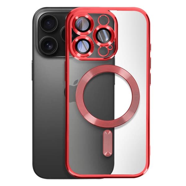 MagSafe-cover til iPhone 16 Pro Max med ultra elegant krom kant i rød Röd