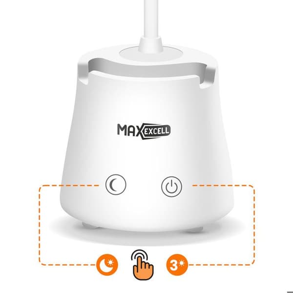 Skrivebordslampe - MAX EXCELL - Ring Lyse - LED Belysning - Berøringsbase - Fleksibel Arm Vit