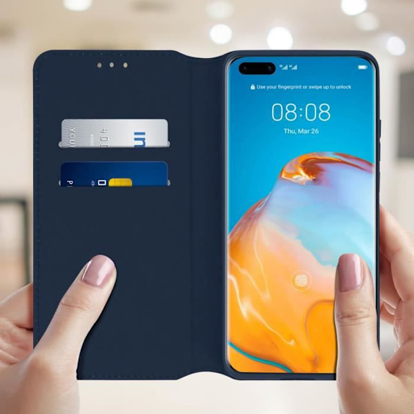 Housse - AVIZAR - Huawei P40 Pro - Folio Wallet Cover - Øko-læder - Indbygget st støtte - Blå Blå