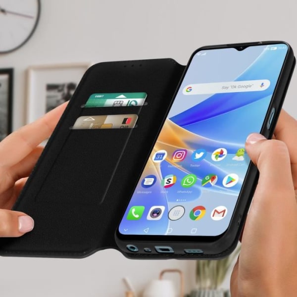 Taske til Oppo A17 - AVIZAR - Kortholder Video Support - Sort Svart