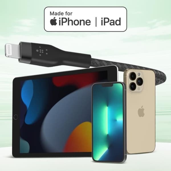USB-C til Lightning kabel - BELKIN - BoostCharge Pro Flex - 27W - 1m - Sort Svart