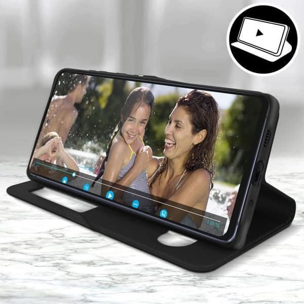 Folioetui - AVIZAR - Samsung S20 FE - Fuld beskyttelse - Video støtte - Sort silikone Svart