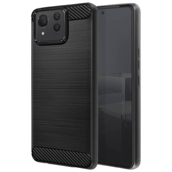 Taske til Asus Zenfone 11 Ultra - AVIZAR - Carbon og børstet sort effekt - Halvstivt etui Svart