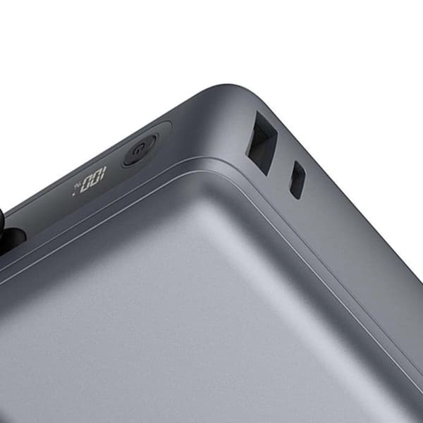 Power Bank - FORCE POWER - 20000mAh - 40W PD/QC - USB-A & USB-C - Indbygget USB-C kabel Grå
