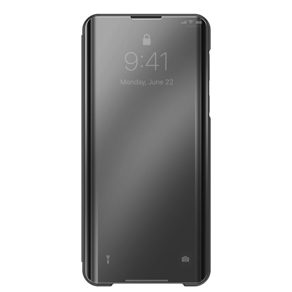 Spejl Etui til Galaxy S26 med Smart View Vindue og Foldbart Stativ Sort Svart