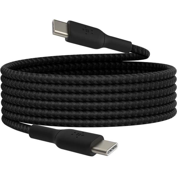 Flätad kabel - BELKIN - USB-C till USB-C - 2 m - Vit Svart