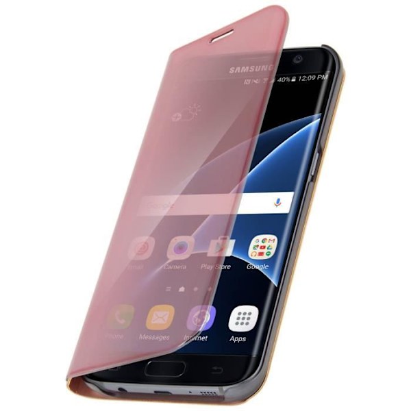 Etui Galaxy S7 Edge - AVIZAR - Hölster med spegelklapp - Ställfunktion - Mjuk skal - Glänsande Rosa
