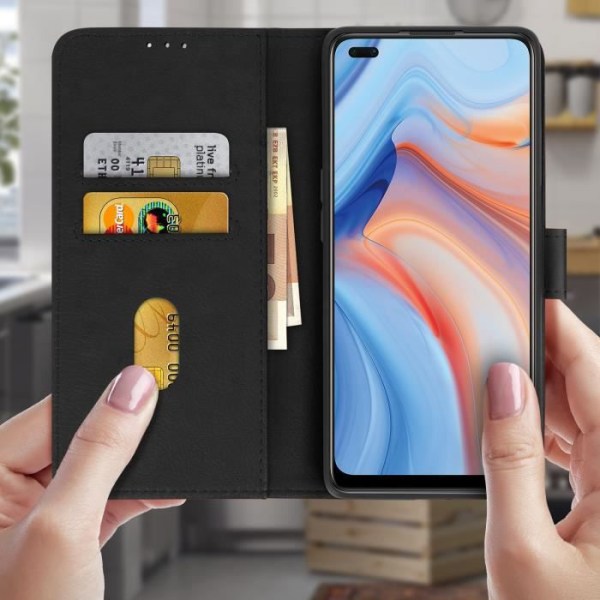 AVIZAR beskyttelseshylster til Oppo Reno 4 - Sort - Kortholder og stativfunktion Svart