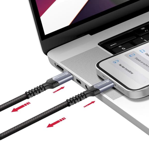 2-in-1-kaapeli - SWISSTEN - USB-C Lightning - Nopea lataus 100W - 1,5m - Musta