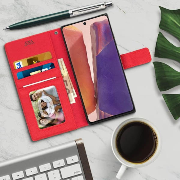 Hölster för Samsung Galaxy Note 20 - AVIZAR - Fickkorthållare med videostöd - Röd - Mjuk - Magnetisk Röd