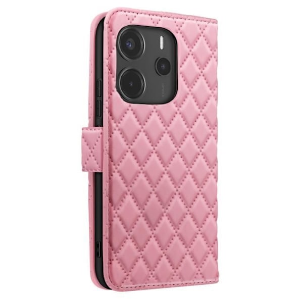 Redmi Note 14 4G Lompakko Kuori Ruudullinen Vaaleanpunainen Rosa