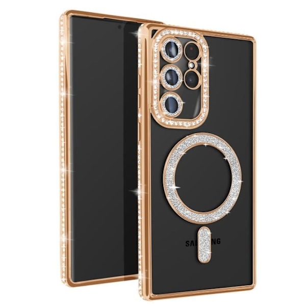 Coque - AVIZAR - Samsung Galaxy S23 Ultra - Rigide - Strass Gyllene - Kompatibel med MagSafe Gul