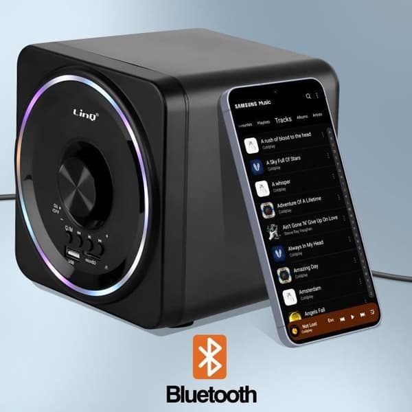 Bluetooth PC-højttaler - LinQ - Sort - Jackstik 3,5 mm - Micro SD-port - Kompakt design Svart