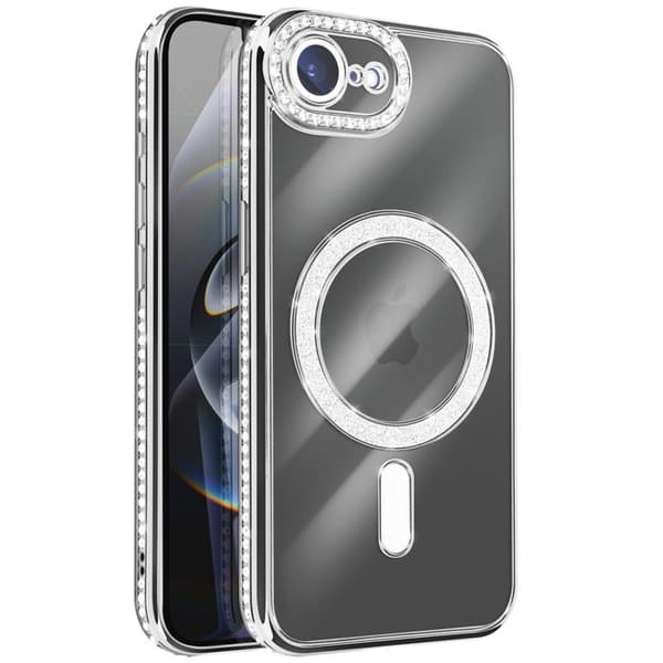 Magsafe-fodral - AVIZAR - iPhone 16e - Silver - Strass - Stötskydd Grå