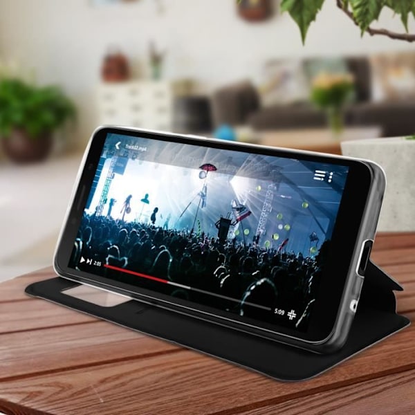 Huawei Y5p Cover - AVIZAR - Displayvindue - Kortholder - Video Support - Sort Svart