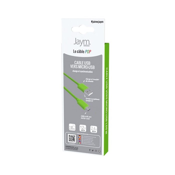 Micro-USB - USB-A - Jaym - 1,5m - 2,4A - Lataus ja Synkronointi - Vihreä