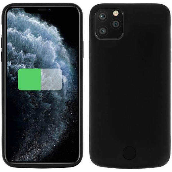 Coque med indbygget batteri - AVIZAR - iPhone 11 Pro Max - 6000mAh - Stiv beskyttelse - Soft-touch Svart