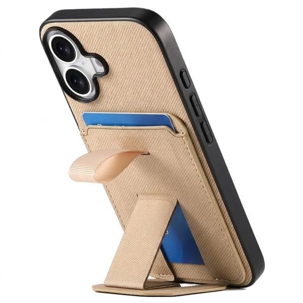 iPhone 17 Cover med Stofeffekt, Støtte og Kortholder Kaki Grön