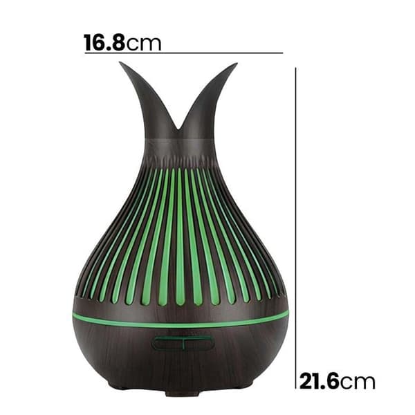 Aromadiffuser og luftfugter - AVIZAR - Dekorativ vase - 500 ml - Sort/Grøn - Træeffekt Svart/grön