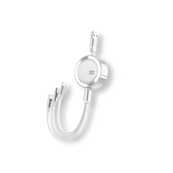 3-i-1 kabel - AVIZAR - Micro-USB/Lightning/USB-C til USB-A - 3A - 480Mbps - 1,2m Sølv Grå