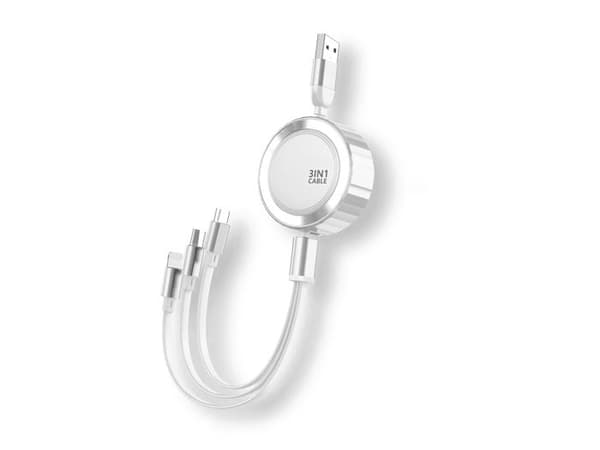 3 in 1 - AVIZAR - Micro-USB/Lightning/USB-C to USB-A - 3A - 480Mbps - 1,2m Hopea Grå