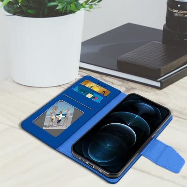 Fodral Folio Plånbok - AVIZAR - Apple iPhone 12 Pro Max - Ekologiskt läder - Blå - Inbyggt stöd blå