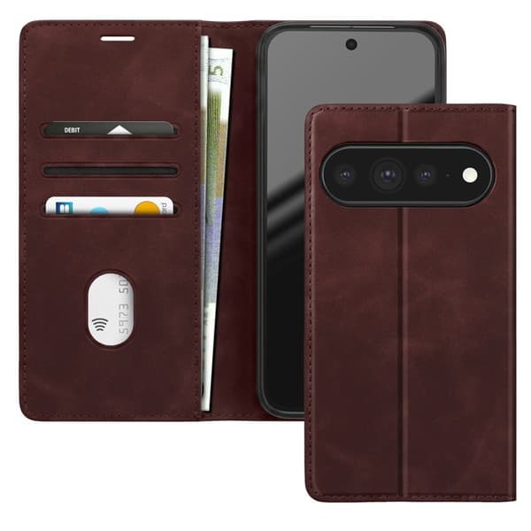 Google Pixel 11 / 11 Pro - Nahkakotelo Bordeaux-värillä ja tuki Röd
