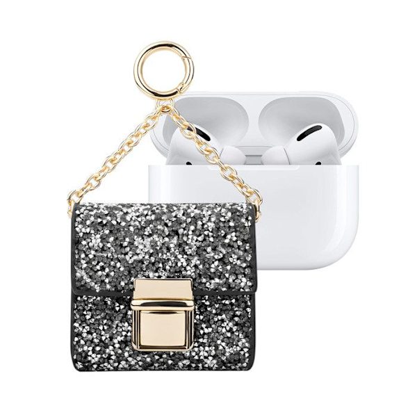 Mini laukku AirPods kaikille sukupolville Cosmo Hohtava malli ketjulla IDEAL OF SWEDEN Musta / Hopea