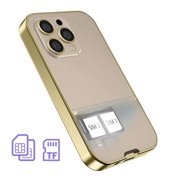 Mobiltelefon med knappar 2,01 tum Dubbel SIM Kurvigt Guld