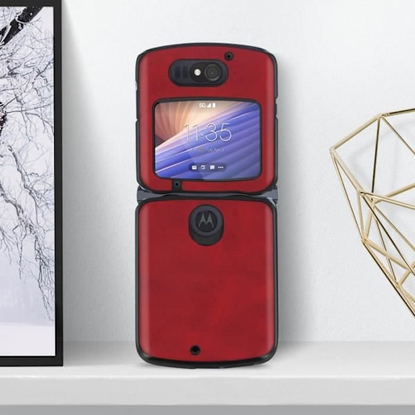Coque - AVIZAR - Motorola Razr 5G - Rigide - Læder i gammel stil - Rød Röd