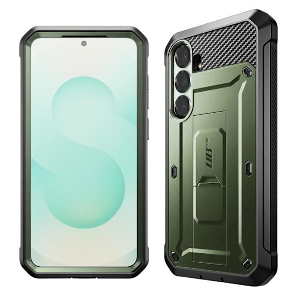 Heltäckande skal för Samsung Galaxy S25 Plus, stöttåligt, med ställ, Supcase, mörkgrön Grön